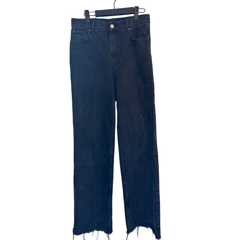 ZARA Size 6 Frayed Hem Straight Leg Jeans Black Denim Wash